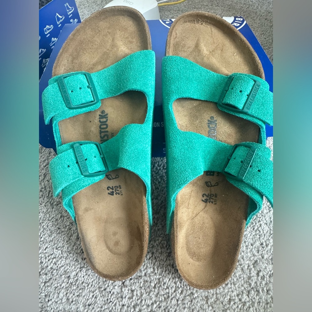 Birkenstock Teal Suede Arizona Two-Strap Sandals